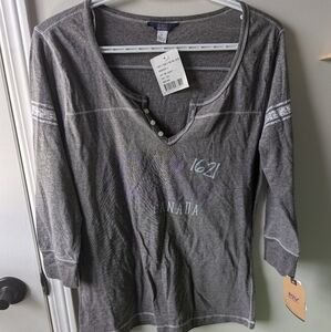 BNWT Women's Gray Long Sleeve Tee with Purple Accents
